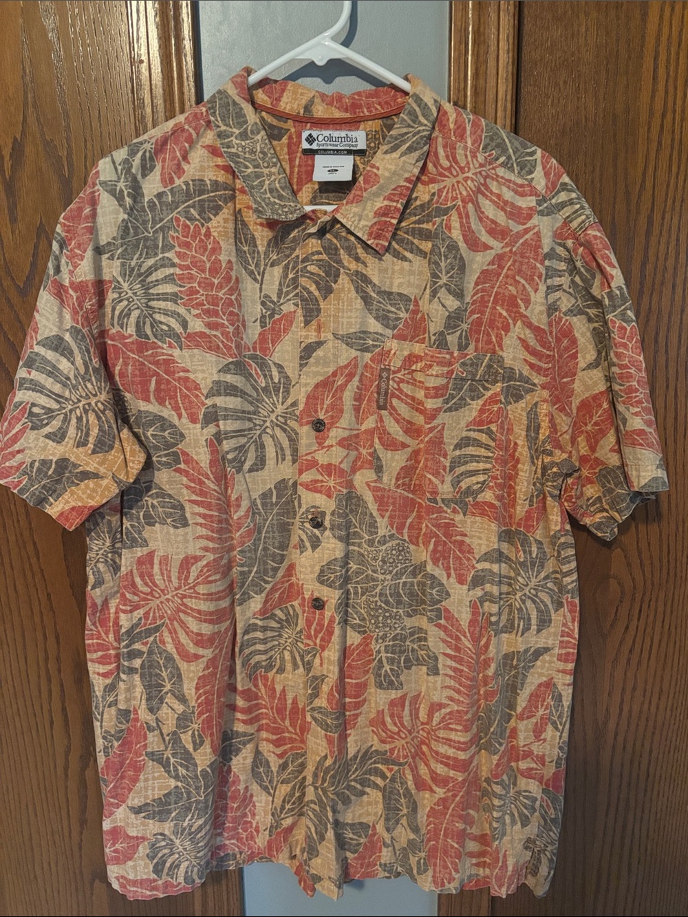 Columbia Short-Sleeve Tropical Button-Down Shirt - Red, Gray, Beige